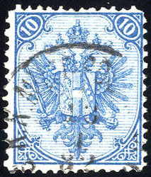 1879, Steindruck, 10 Kr. hellblau, LZ 12¾:12, geprüft Goller (Mi. ...