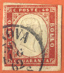 1861, 40 Cent. rosso vermiglio, firm. Cardillo (S. 16Da)
