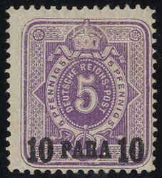 1884, 10 PA auf 5 Pf purpur, Mi. 1
