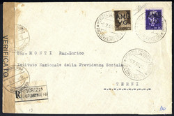 1946, lettera raccomandata da Gorizia per Terni affrancata per 10,10 ...