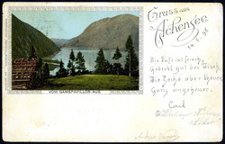 1898, "Gruss aus Achensee", Lithokarte vom 14.8.1898 nach Plansee mit ...