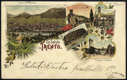 1902, "Trient 1", auf "Saluto da Trento" karte vom 6.9.02 nach ...
