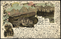 1896, "HOTEL-KARERSEE" Schraffenstempel auf "Gruss vom Karersee ...