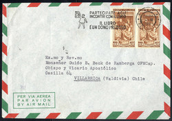 1957, lettera aerea da ROMA 4.3.57 per Villarrica (Chile), affrancata ...