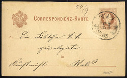 1876, "WIEN SALZBURG / 13. / F.P.A.", Einkreisstempel auf Karte 2 Kr. ...