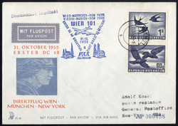 1955, Erster DC 6B Direktflug Wien - New York, Brief vom 29.10.1956 ...