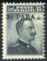 1908, 30 Para su 15 Cent. grigio nero (S. 10 / 280,-)