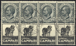 1924/25, Cordial Campari, 15 Cent. grigio e nero, striscia di quattro ...