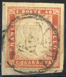 1857, 40 Cent. vermiglio arancio chiaro, usato, minimi difetti (Sass. ...