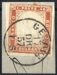 1857, 40 Cent. vermiglio arancio chiaro, usato, minimi difetti (Sass. ...