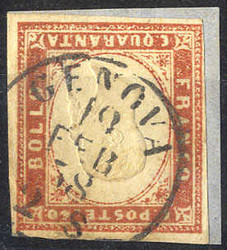1857, 40 Cent. vermiglio arancio scuro, usato, minimi difetti (Sass. ...