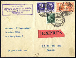 1934, lettera espresso del 20.4.1934 da Torino per Nizza (Francia), ...