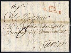 1811, lettera del 25.12. per Turin, con timbro rosso 106/VALENCE in ...