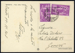 1948, cartolina illustrata da Trieste il 12.11.48 per Genova con due ...