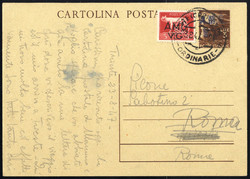 1947, cartolina postale 3 L. con affrancatura complementare 5 L. del ...