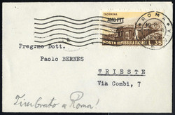 1954, biglietto da visita del 11.2.1954 da Trieste per Roma, ...