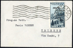 1954, biglietto da visita del 11.2.1954 da Trieste per Roma, ...