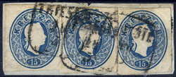 TRIESTE 18 / 3, Achteckstempel auf drei Ganzsachenausschnitte 15 Kr. ...