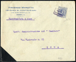 1905/11, Raccomandata a mano da Roma per città affrancata con marca ...