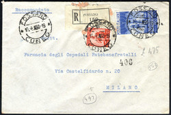 1950, lettera raccomandata da Fossano il 10.8. per Milano affrancata ...