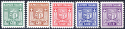 1944, Comune, dent. 11, cinque valori, gomma integra (Sass. 1-5)