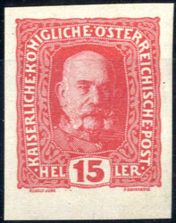 1916, 15 Heller hellrot. "ungezähnt", ungebrauct (ANK ...