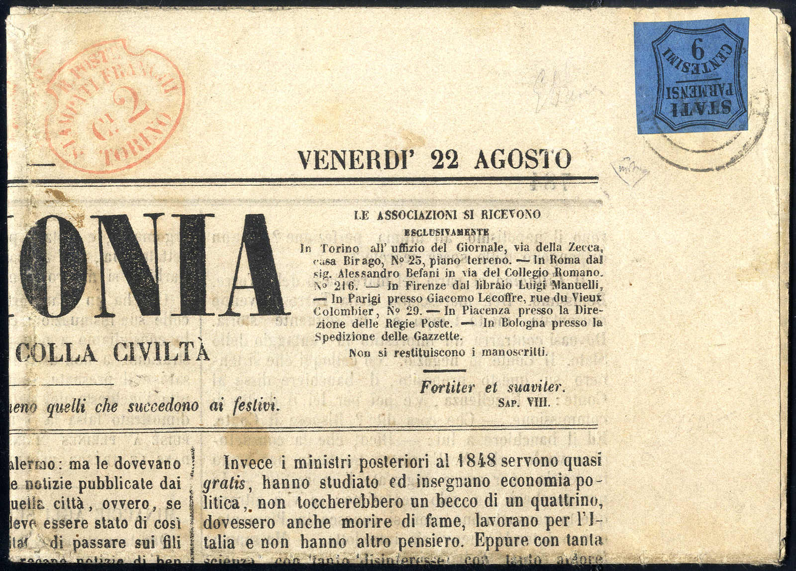 Lot 126 - europe Early States Parma Newspaper Stamps -  Viennafil Auktionen 63rd LIVE AUCTION