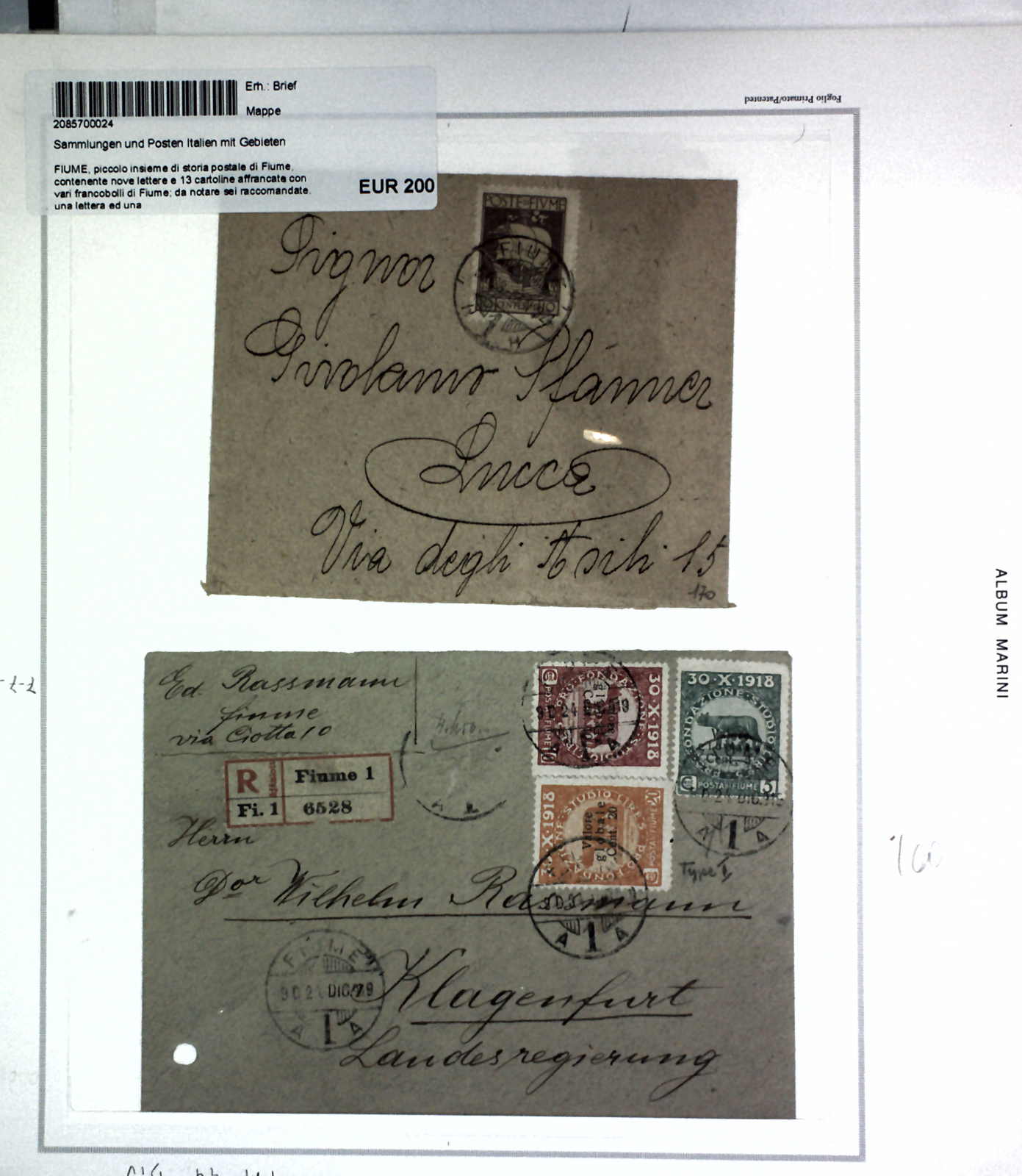 Lot 1090 - europe Fiume -  Viennafil Auktionen 63rd LIVE AUCTION