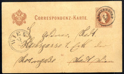 "GÄNSERNDORF 22 / 7", Einkreisstempel auf KK 2 Kr. braun nach Wien, ...
