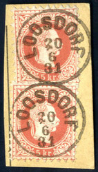 "LOOSDORF 20 / 6 / 81", zwei Einkreisstempel auf Paar 5 Kr. rot, ...