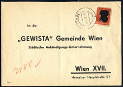 1945, WIEN 20, 20. Bezirk Nordwestbahnstraße 6, portogerecht mit ...