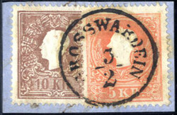 "Grosswardein", RS-f auf Briefstück mit 5 + 10 Kr. Kaiserkopf nach ...