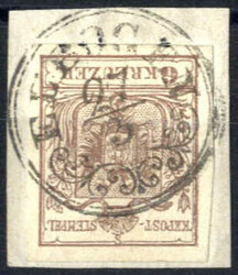 "Elbogen", R2So-f auf Briefstück mit 6 Kreuzer braun, 18 Punkte, ANK ...