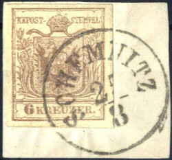 "Schemnitz", RS-f (Müller 6 Punkte) auf Briefstück mit 6 kr. braun, ...