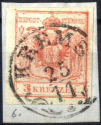 "Krems", RSb-f (Müller 6 Punkte) auf Briefstück mit 3 kr. rot, ANK ...