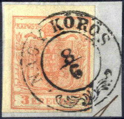 "Nagy Körös", (Müller 814 - 12 Punkte) auf Briefstück mit 3 kr. ...
