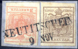 "Neutitschein", (Müller 1913a - 6 Punkte) auf Briefstück mit 3 kr. ...