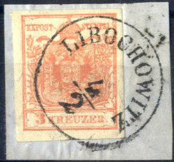 "Libochowitz", (Müller 1499a - 25 Punkte) auf Briefstück mit 3 kr. ...