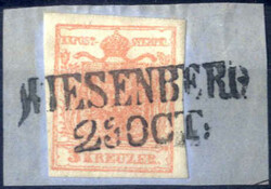 "Wiesenberg", (Müller 3236a - 12 Punkte) auf Briefstück mit 3 kr. ...