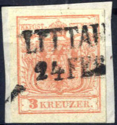 "Littau", (Müller 1533a - 15 Punkte) auf Briefstück mit 3 kr. rot, ...
