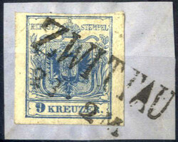 "Zwittau", (Müller 3380a - 10 Punkte) auf Briefstück mit 9 kr. blau ...