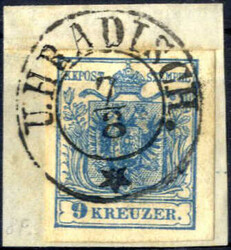 "U.Hradisch.", (Müller 3024b - 8 Punkte) auf Briefstück mit 9 kr. ...