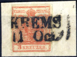 "Krems", (Müller 1386b - 8 Punkte) auf Briefstück mit 3 Kr rot, ANK ...