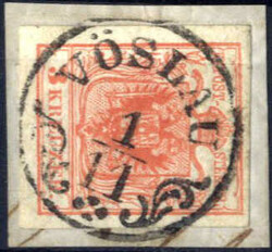 "Vöslau", RSb-f (5 Punkte) auf Briefstück mit 3 Kr. rot, ANK ...