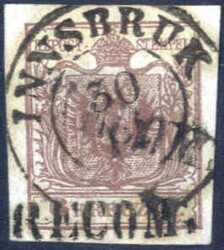 "Recom.", RL (Müller 3711 a / 72 Punkte) auf 6 Kr. braun mit Stempel ...