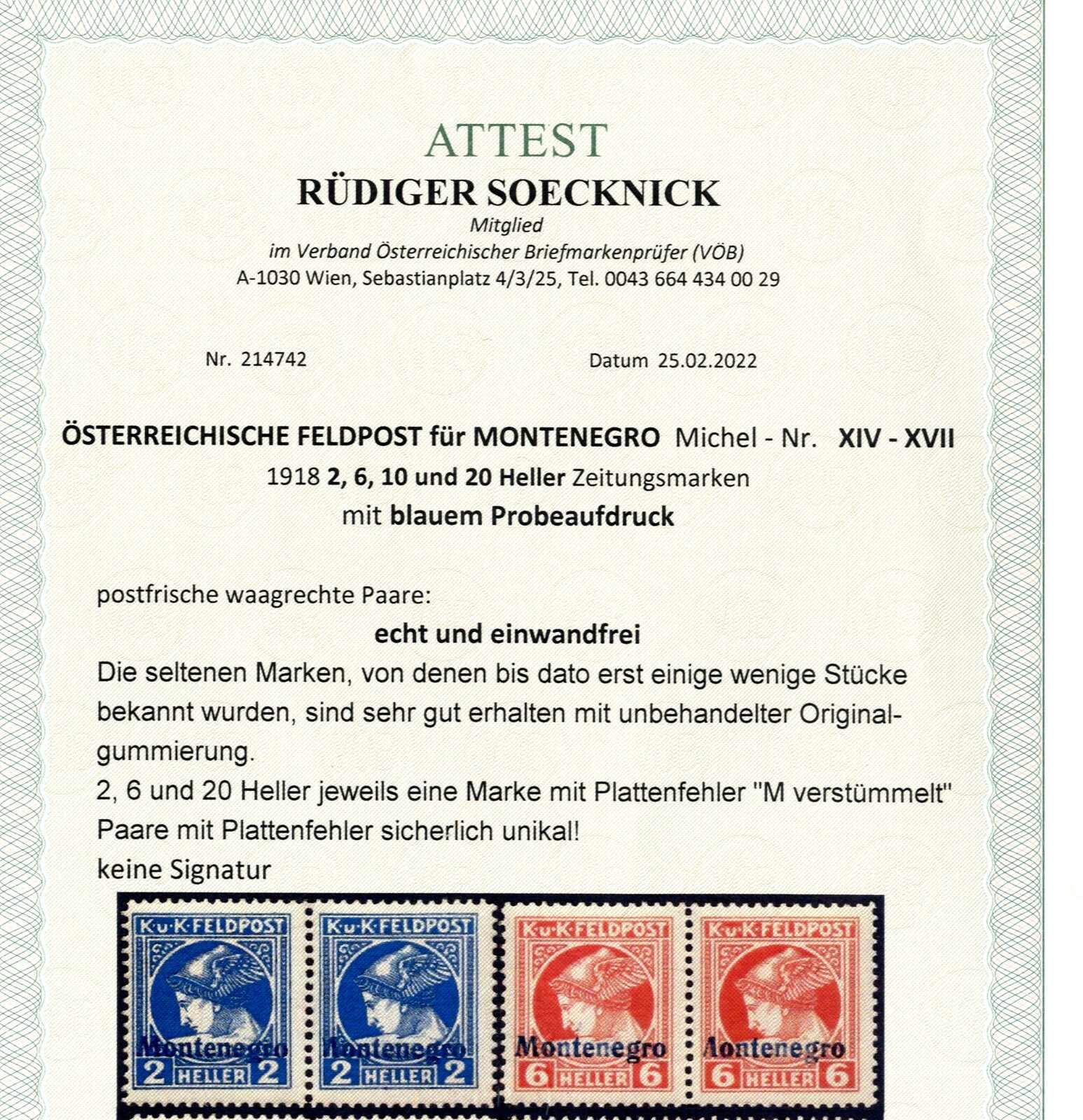 Lot 2867 - europe Field Post Montenegro -  Viennafil Auktionen Auction #73 Worldwide Mail Auction: Italy, Austria, Germany, Europe and Overseas