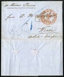USA 1859, Teilfranco-Brief vom 5.7.1859 von New York mit dem Steamer ...