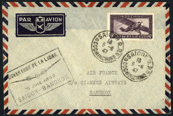 1947, Erstflugbrief vom 9.6.1947 von Saigon nach Bangkok, frankiert ...