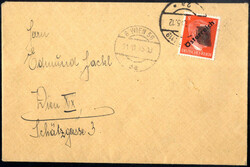 1945, I Wiener Aushilfsausgabe, 8 Pf orangerot mit Klecksstempel ...