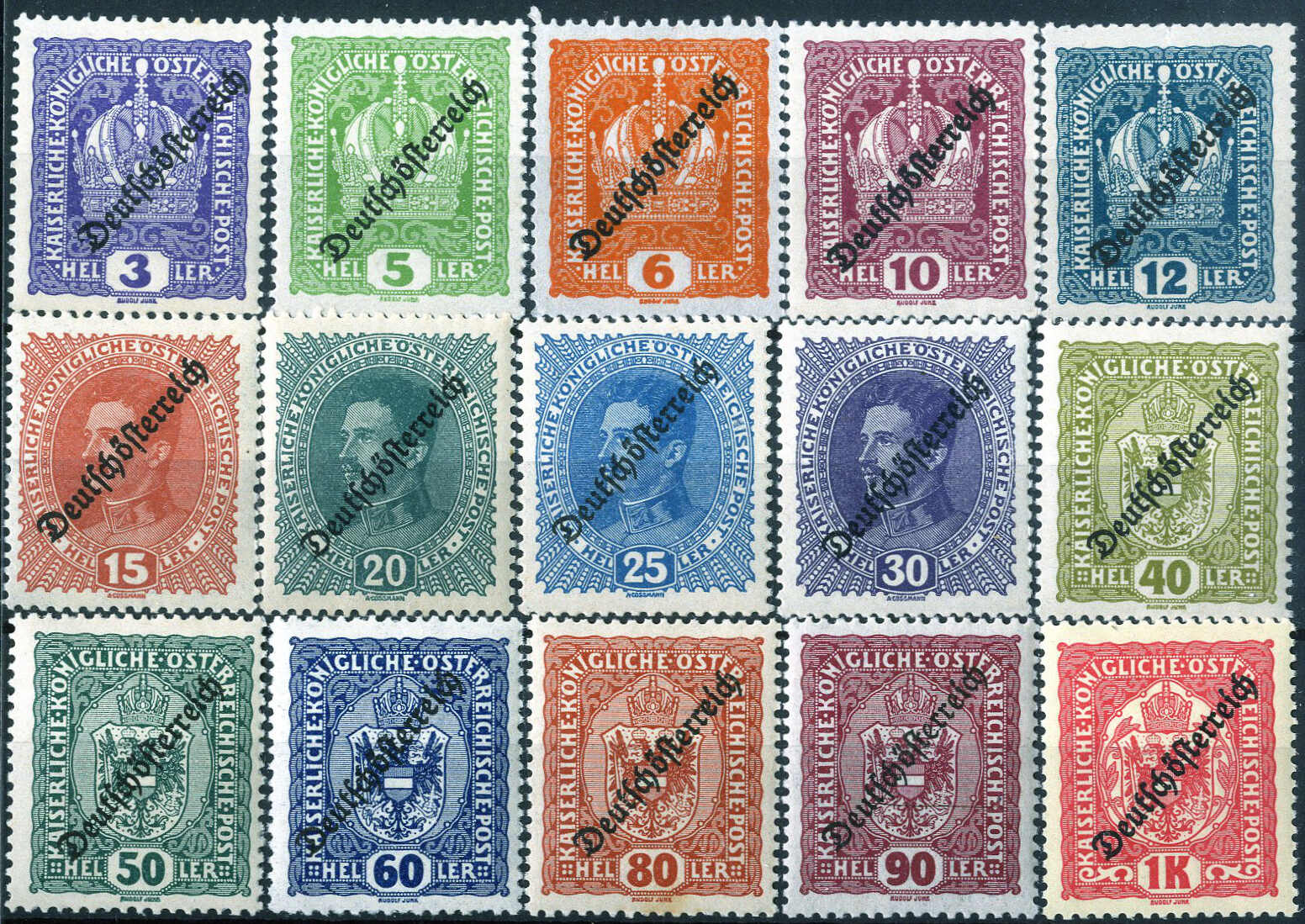 1918/19, komplette Serie 15 Werte, postfrisch, ...